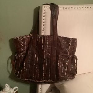 Leather & Canvas Cheetah Print Vimoda Tote